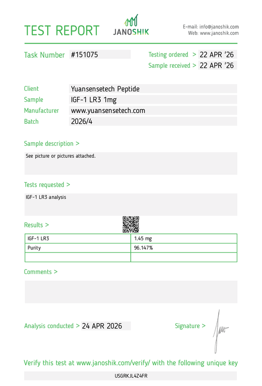 IGF-1LR3 COA151075 IGF-1 LR3 peptide COA purity testing report