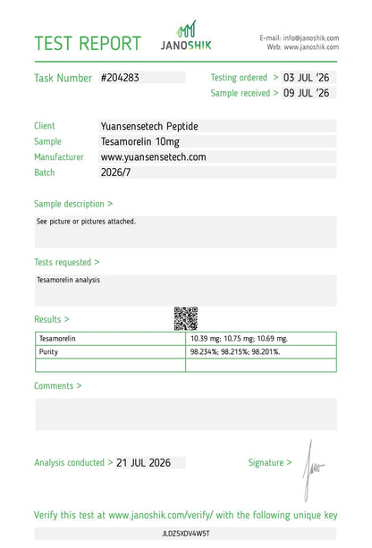 TSM10 COA204283 peptide COA purity testing report